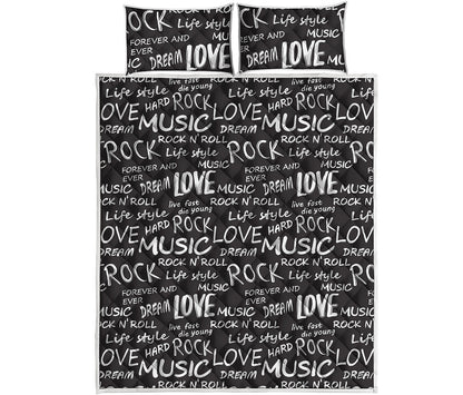 Black And White Rock And Roll Print Quilt Bed Set
