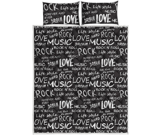 Black And White Rock And Roll Print Quilt Bed Set