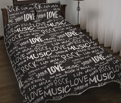 Black And White Rock And Roll Print Quilt Bed Set