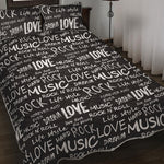 Black And White Rock And Roll Print Quilt Bed Set