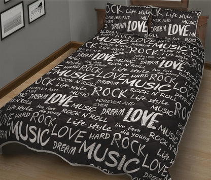 Black And White Rock And Roll Print Quilt Bed Set