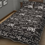 Black And White Rock And Roll Print Quilt Bed Set