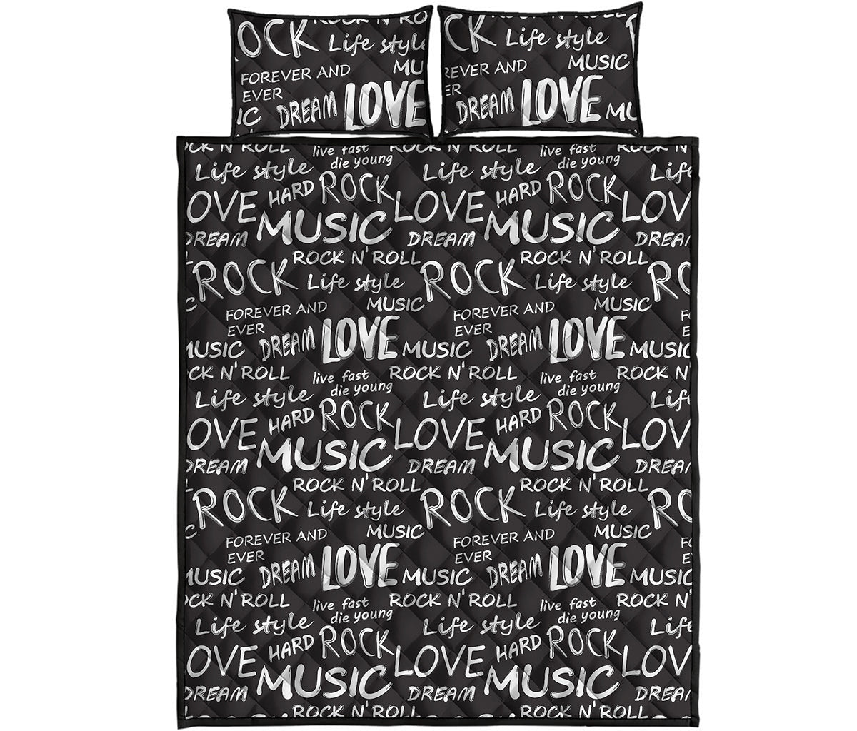 Black And White Rock And Roll Print Quilt Bed Set