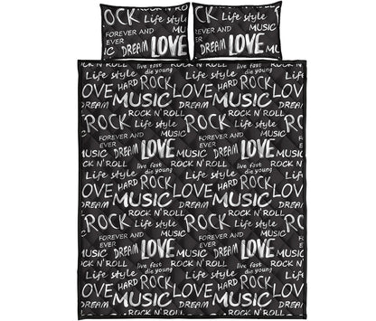 Black And White Rock And Roll Print Quilt Bed Set