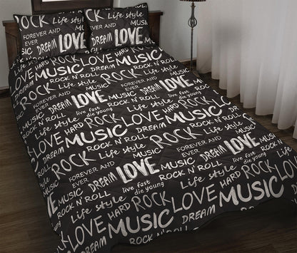 Black And White Rock And Roll Print Quilt Bed Set