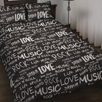 Black And White Rock And Roll Print Quilt Bed Set