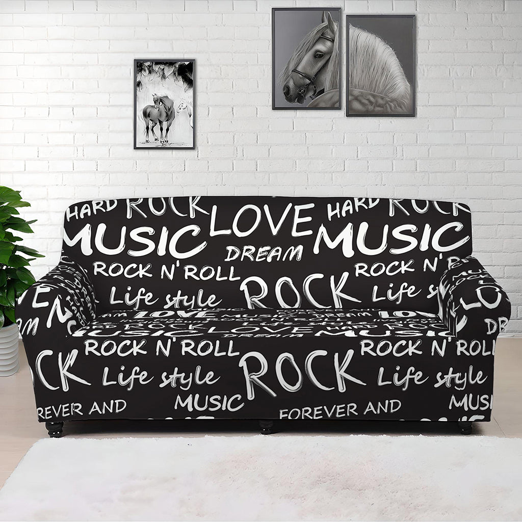 Black And White Rock And Roll Print Sofa Cover