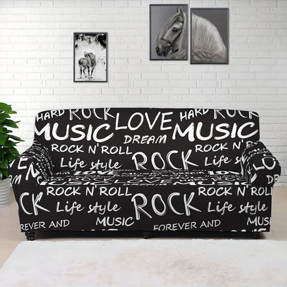 Black And White Rock And Roll Print Sofa Cover