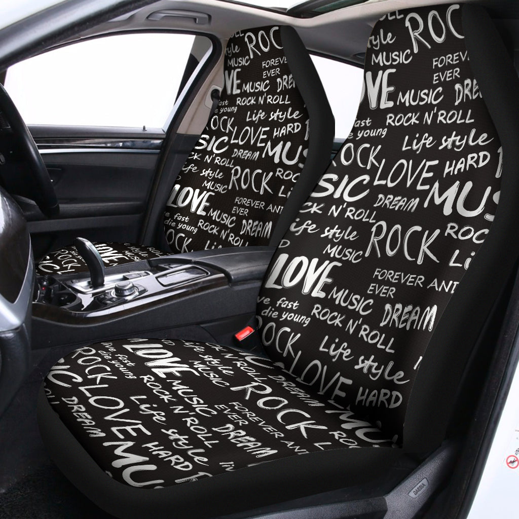 Black And White Rock And Roll Print Universal Fit Car Seat Covers