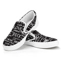 Black And White Rock And Roll Print White Slip On Sneakers