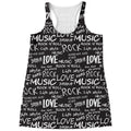 Black And White Rock And Roll Print Women's Racerback Tank Top