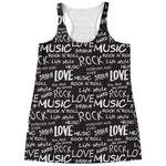Black And White Rock And Roll Print Women's Racerback Tank Top