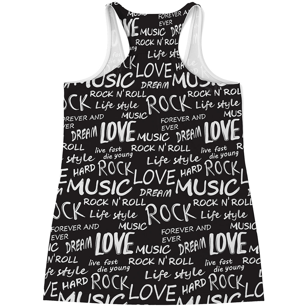 Black And White Rock And Roll Print Women's Racerback Tank Top