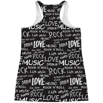 Black And White Rock And Roll Print Women's Racerback Tank Top