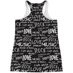 Black And White Rock And Roll Print Women's Racerback Tank Top