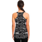 Black And White Rock And Roll Print Women's Racerback Tank Top