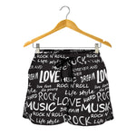 Black And White Rock And Roll Print Women's Shorts