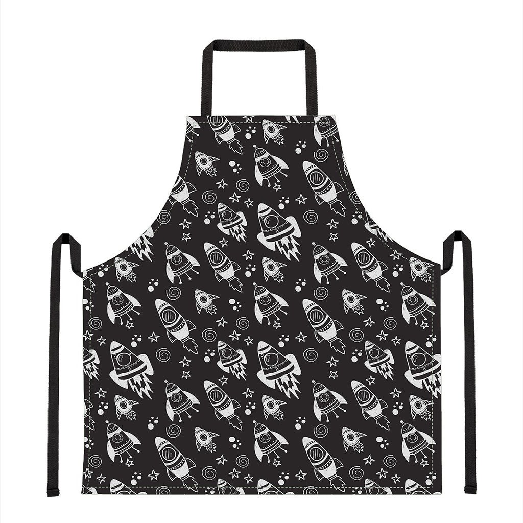 Black And White Rocket Pattern Print Apron