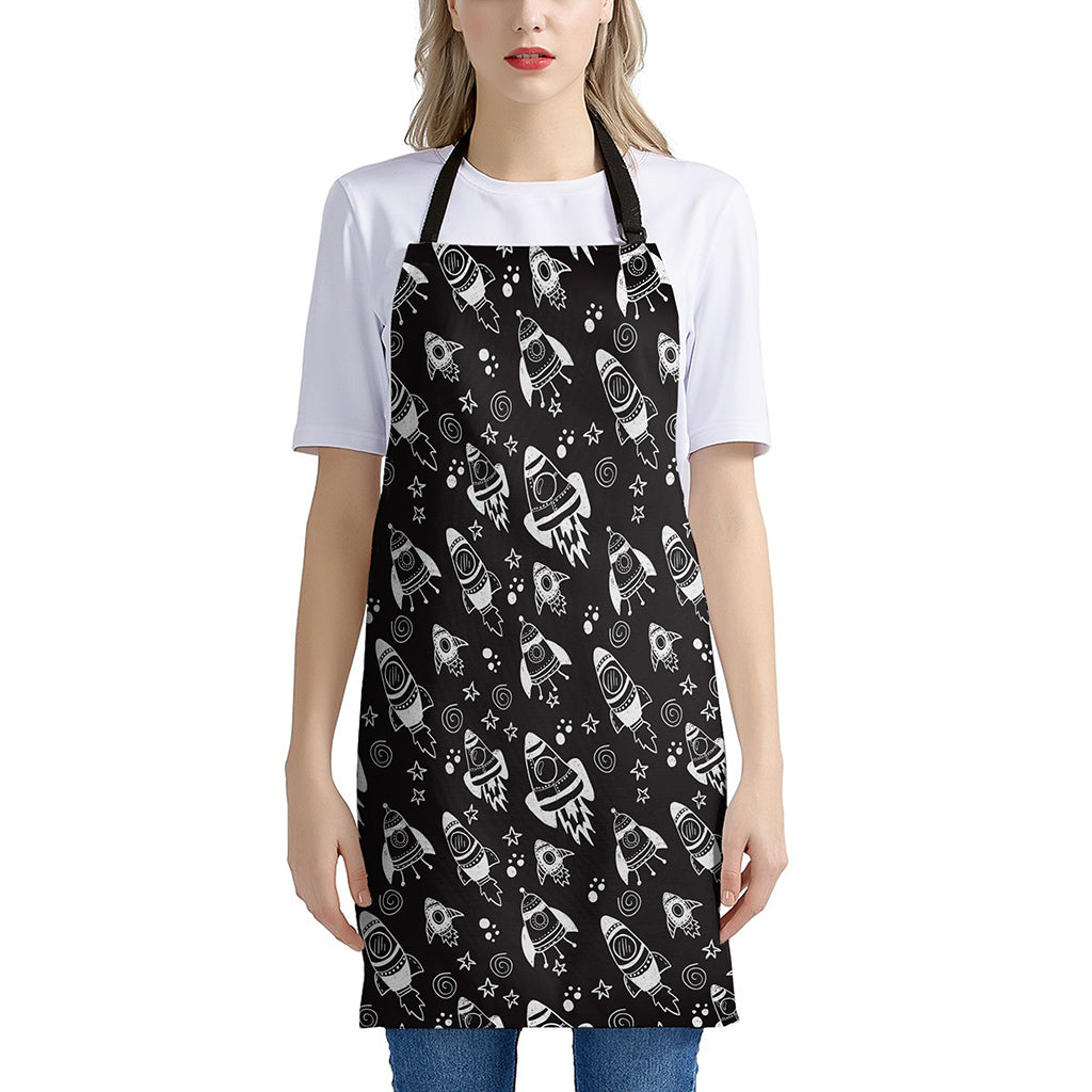 Black And White Rocket Pattern Print Apron