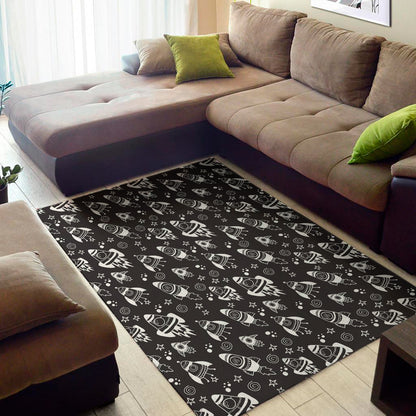 Black And White Rocket Pattern Print Area Rug