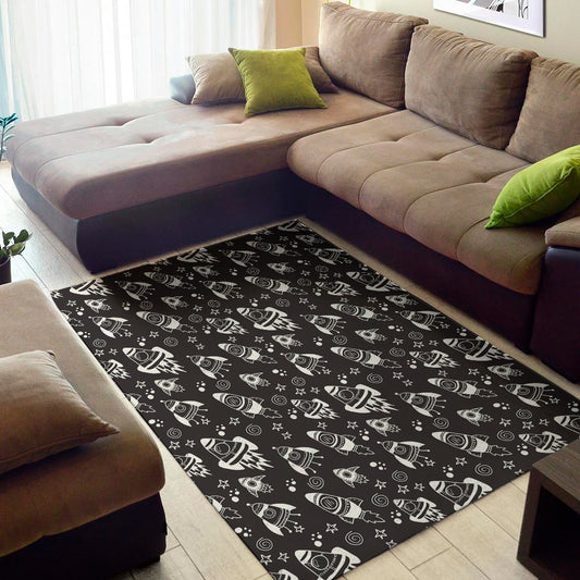 Black And White Rocket Pattern Print Area Rug
