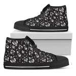 Black And White Rocket Pattern Print Black High Top Shoes