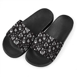Black And White Rocket Pattern Print Black Slide Sandals