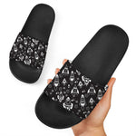 Black And White Rocket Pattern Print Black Slide Sandals