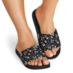 Black And White Rocket Pattern Print Black Slide Sandals