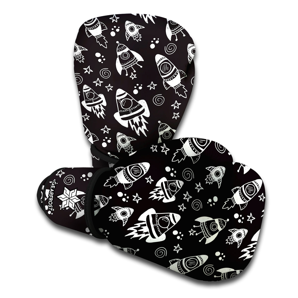 Black And White Rocket Pattern Print Boxing Gloves