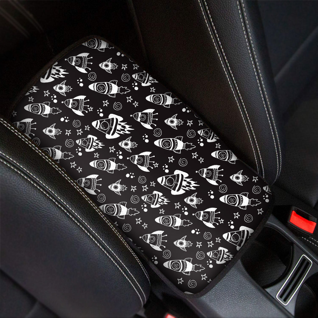 Black And White Rocket Pattern Print Car Center Console Cover
