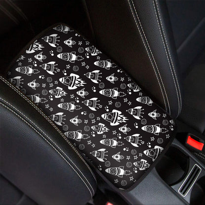 Black And White Rocket Pattern Print Car Center Console Cover