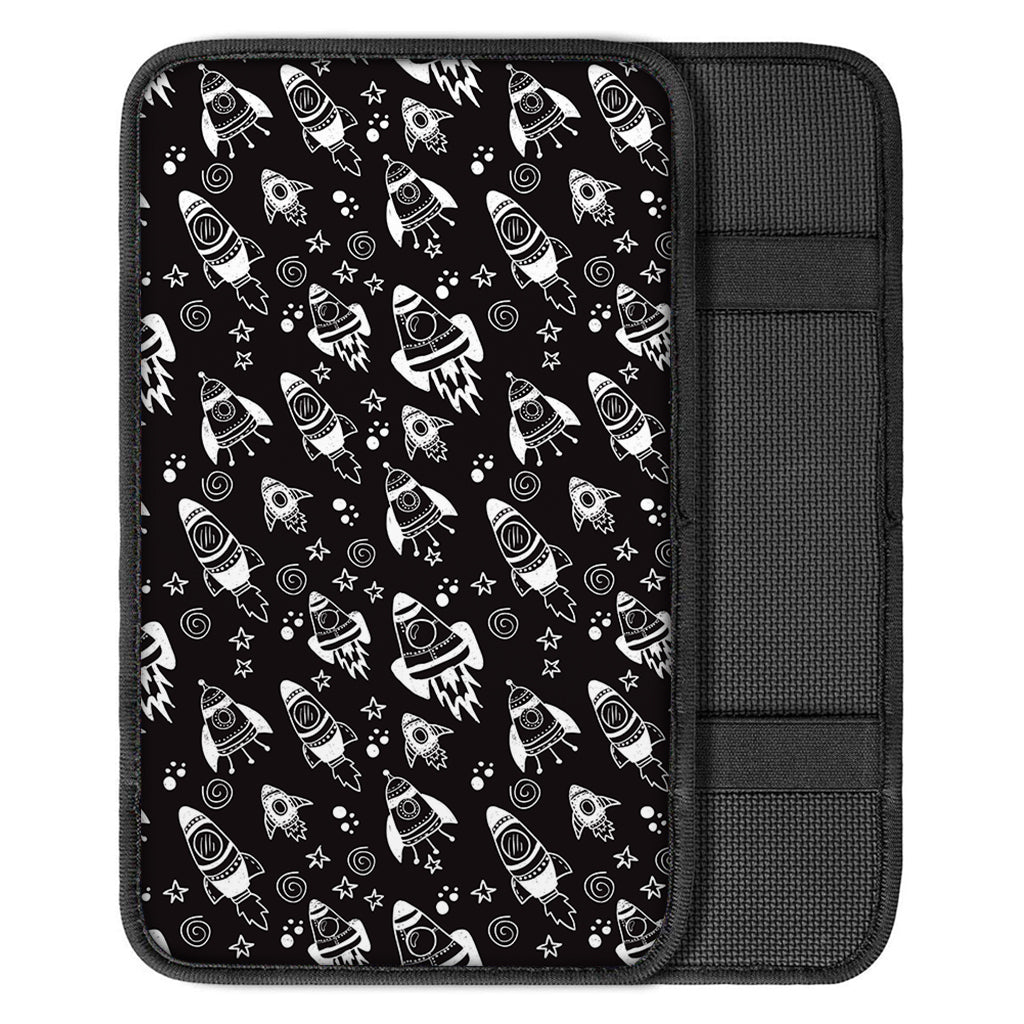 Black And White Rocket Pattern Print Car Center Console Cover