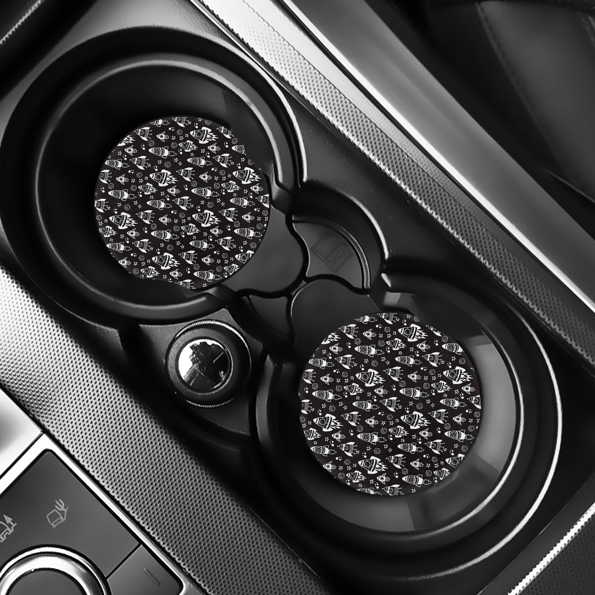 Black And White Rocket Pattern Print Car Coasters