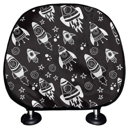 Black And White Rocket Pattern Print Car Headrest Covers