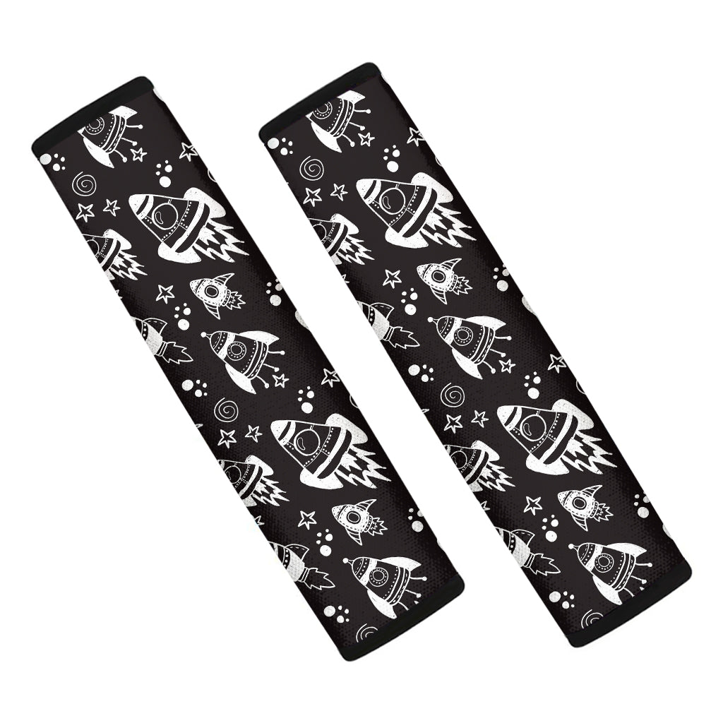 Black And White Rocket Pattern Print Car Seat Belt Covers