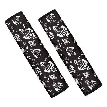 Black And White Rocket Pattern Print Car Seat Belt Covers