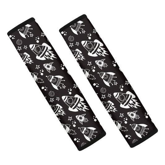 Black And White Rocket Pattern Print Car Seat Belt Covers