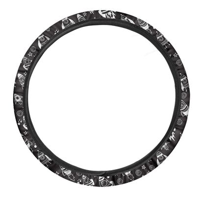 Black And White Rocket Pattern Print Car Steering Wheel Cover