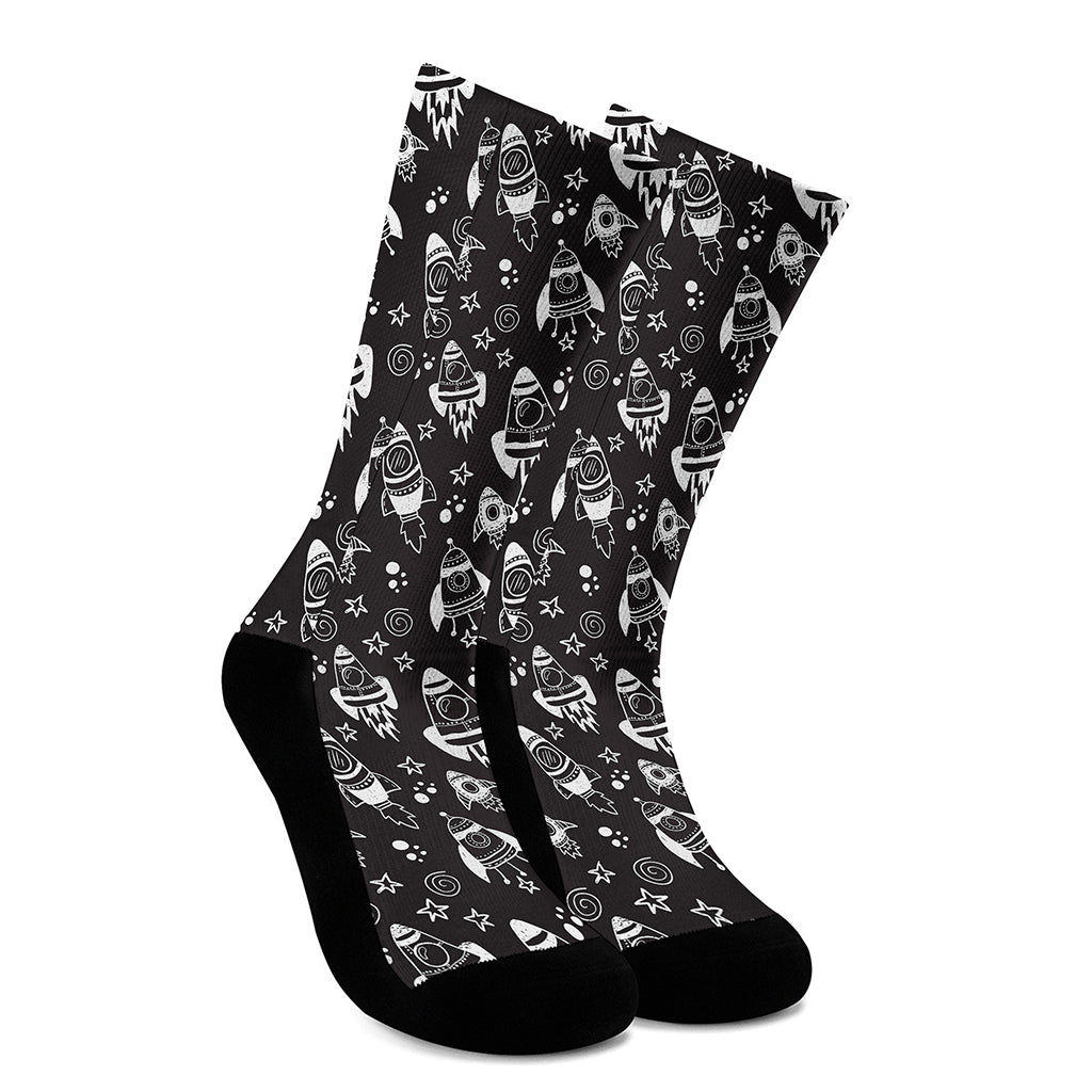 Black And White Rocket Pattern Print Crew Socks