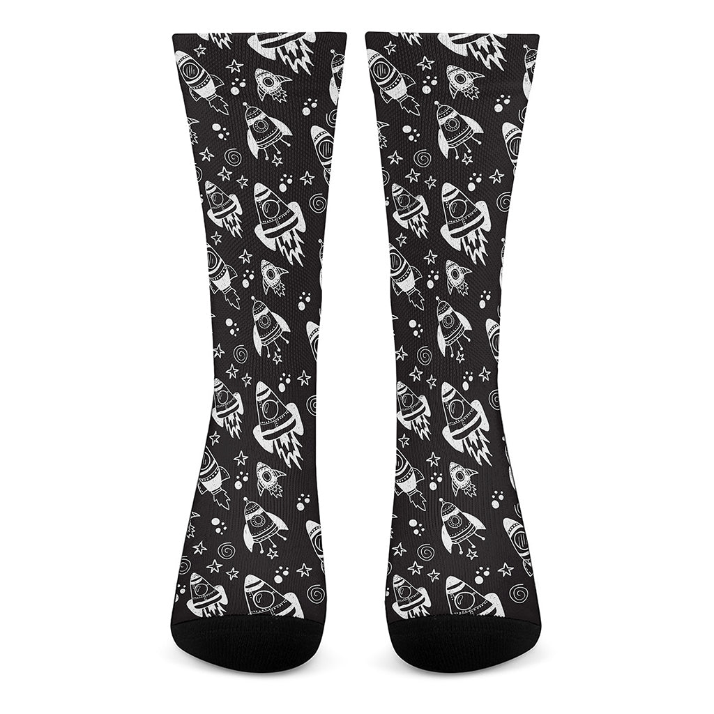 Black And White Rocket Pattern Print Crew Socks