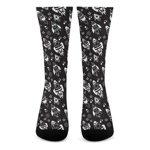 Black And White Rocket Pattern Print Crew Socks