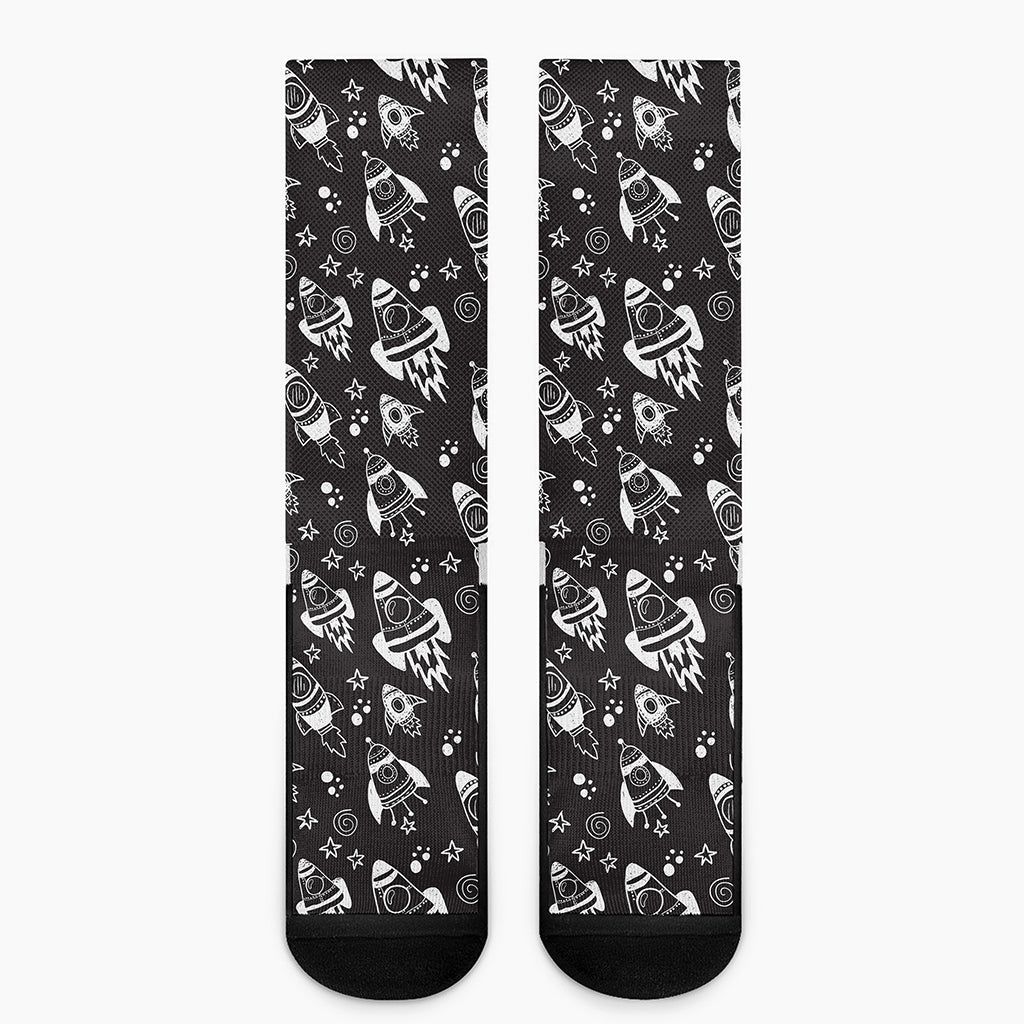 Black And White Rocket Pattern Print Crew Socks