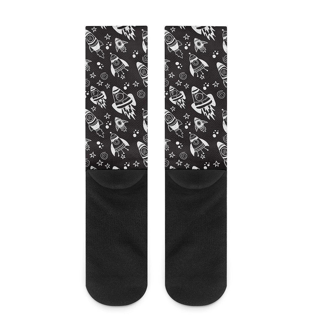 Black And White Rocket Pattern Print Crew Socks