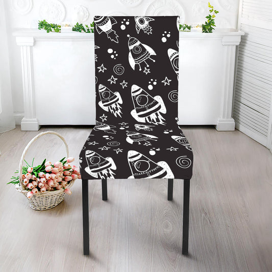 Black And White Rocket Pattern Print Dining Chair Slipcover