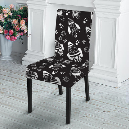 Black And White Rocket Pattern Print Dining Chair Slipcover