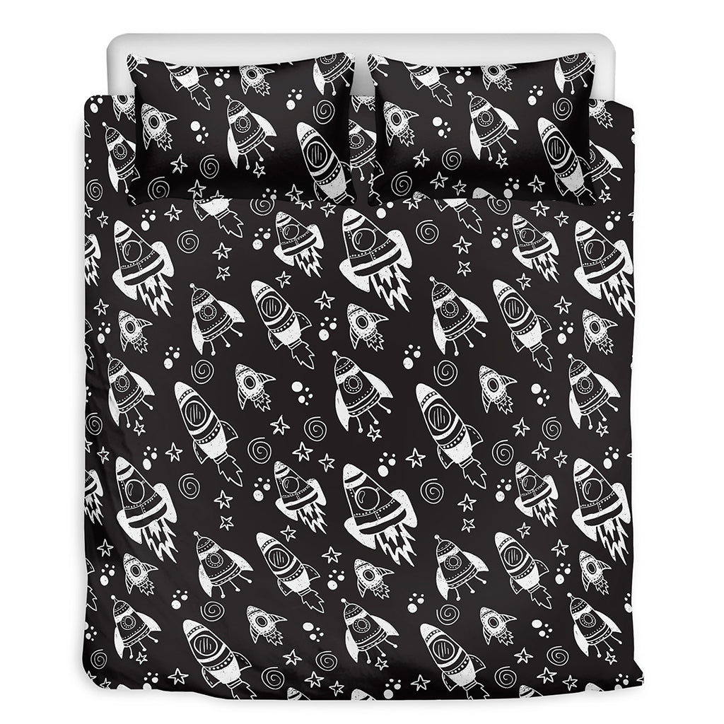 Black And White Rocket Pattern Print Duvet Cover Bedding Set