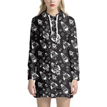 Black And White Rocket Pattern Print Hoodie Dress