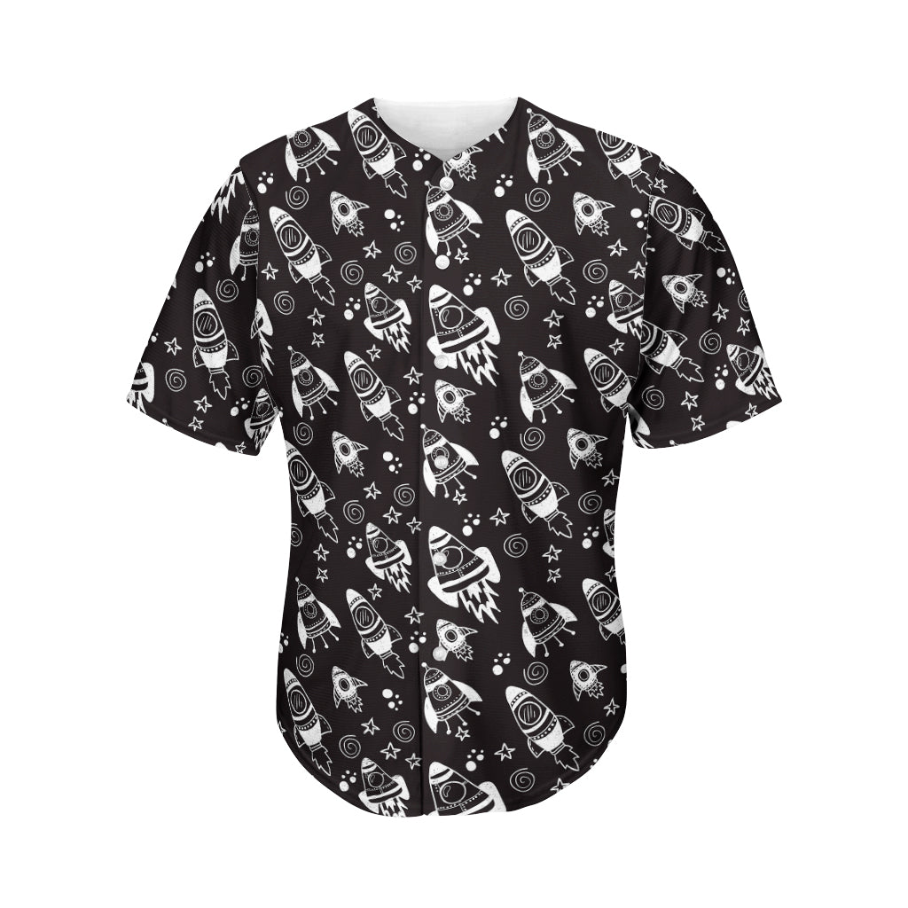 Black And White Rocket Pattern Print Men's Baseball Jersey