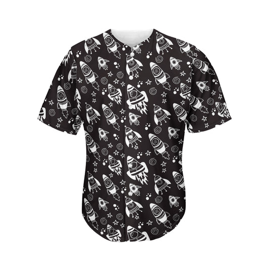 Black And White Rocket Pattern Print Men's Baseball Jersey